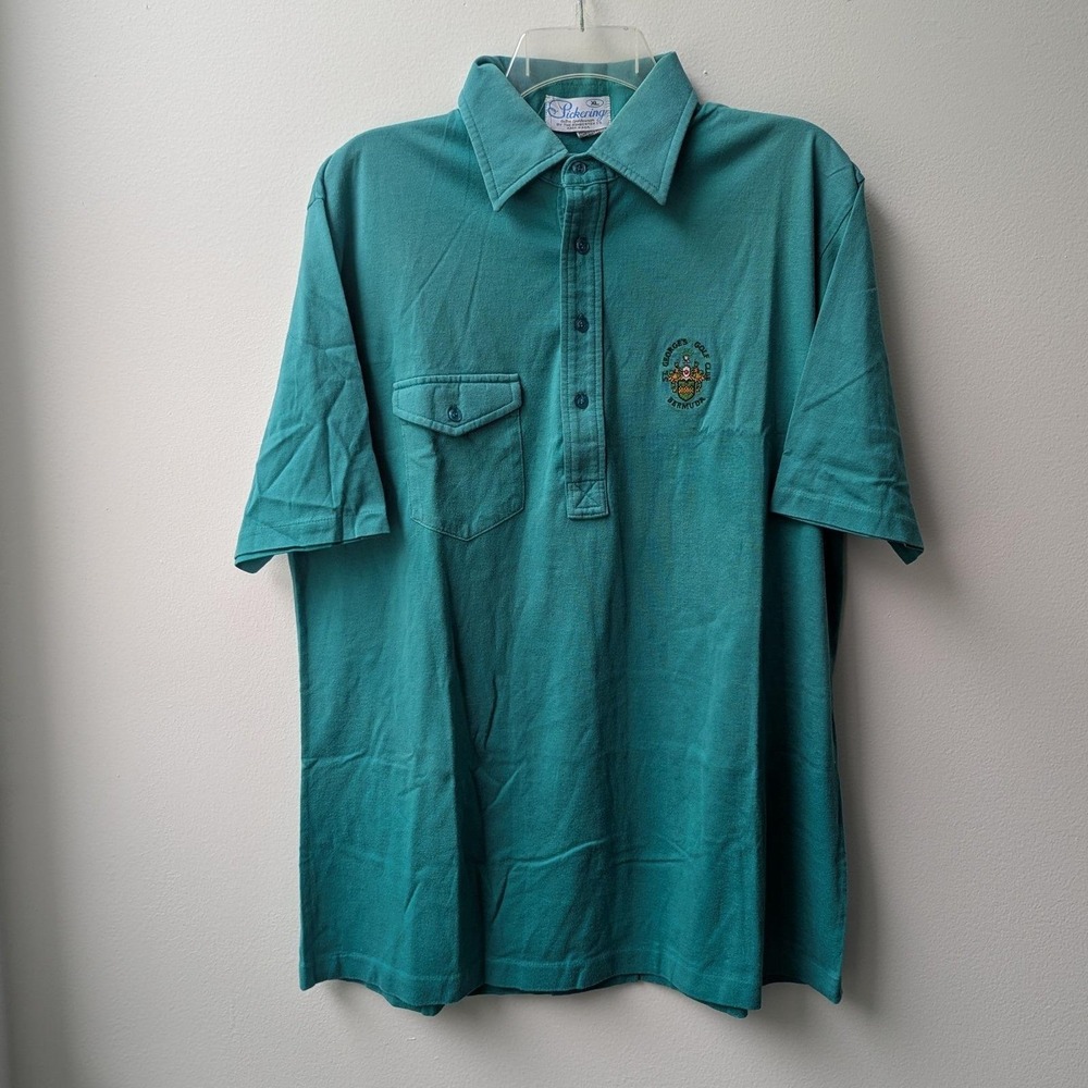 Vtg 90s Pickering Polo Shirt Teal Green St Georges Golf Club Bermuda Crest XL